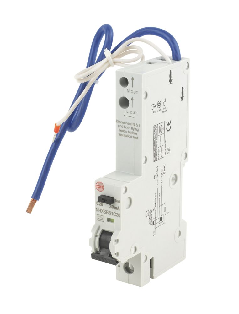 Image of Wylex 20A 30mA SP Type C RCBO 