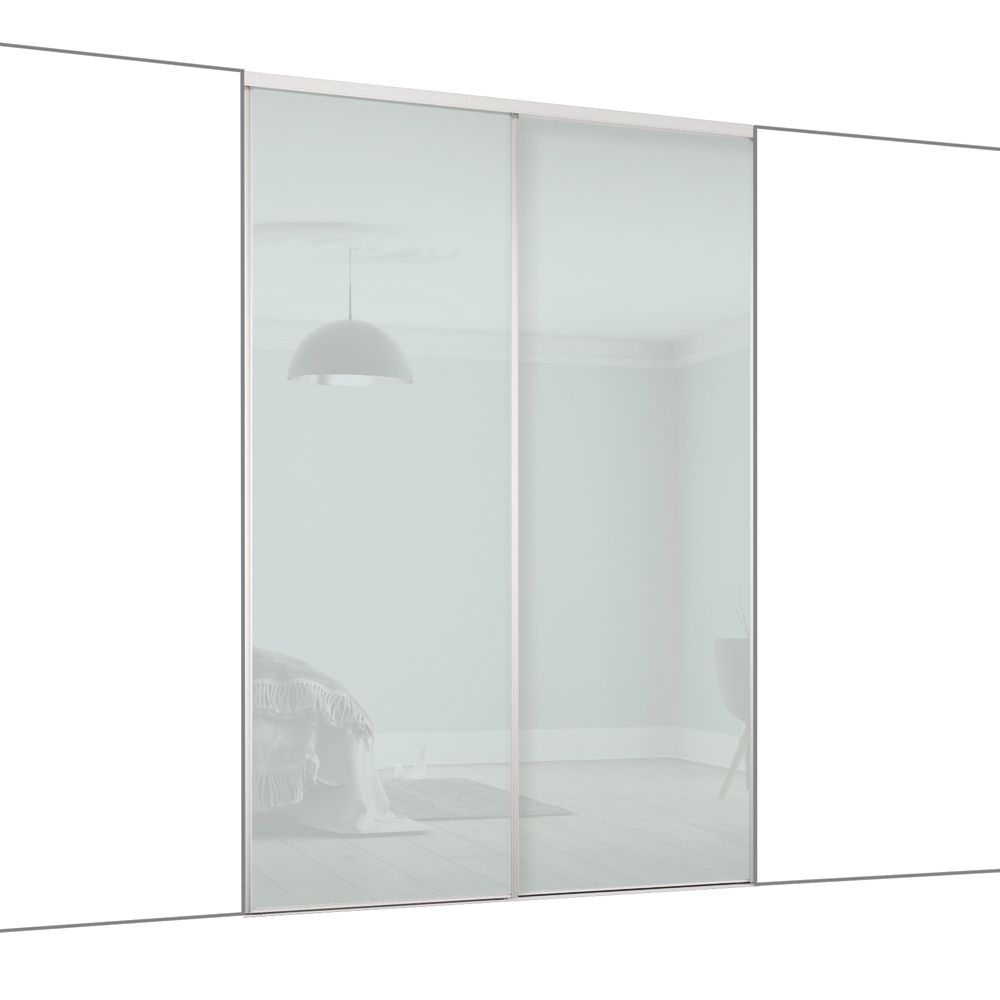Image of Spacepro Classic 2-Door Framed Glass Sliding Wardrobe Doors White Frame Arctic White Panel 1793mm x 2260mm 