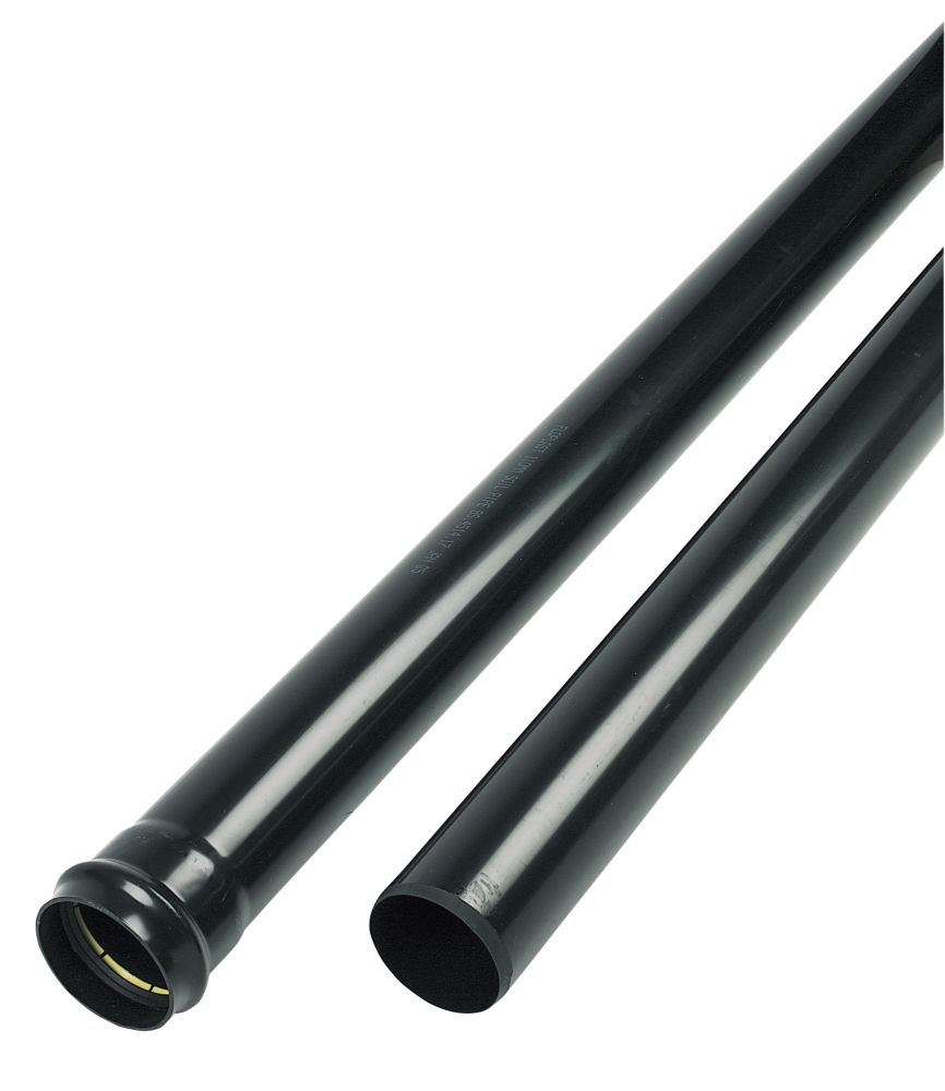 Image of FloPlast Push-Fit Single Socket Soil Pipe Black 110mm x 3m 2 Pack 