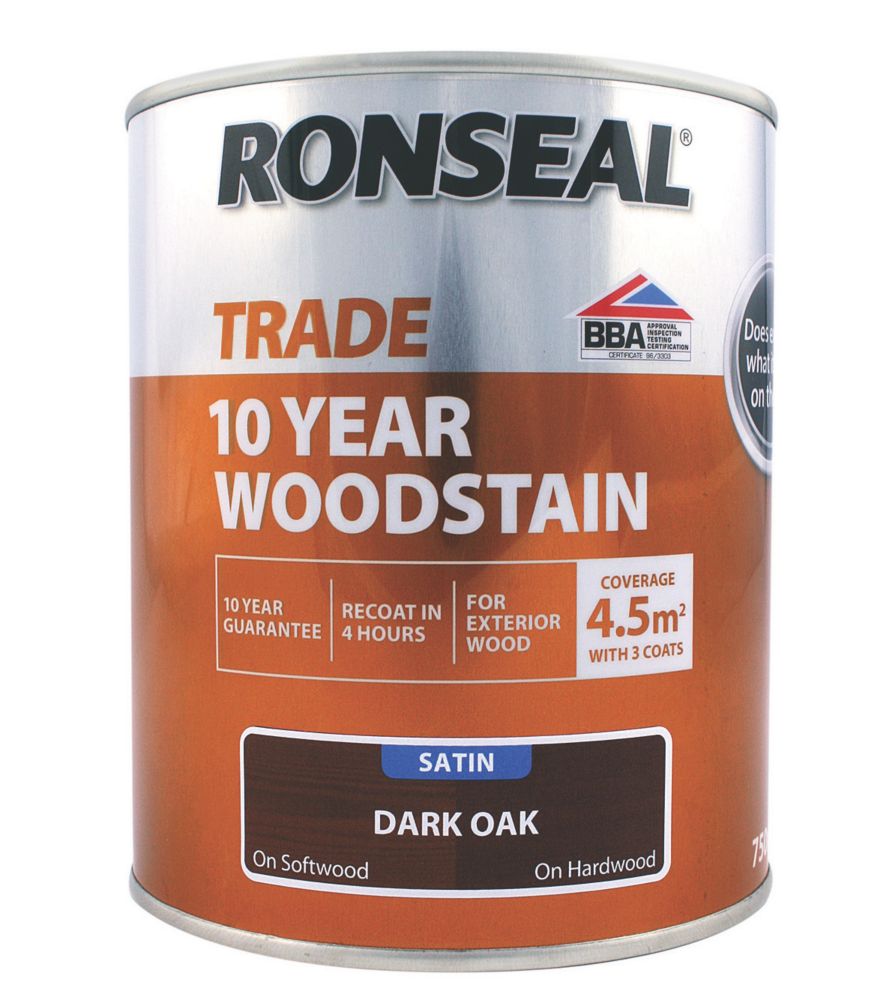 Image of Ronseal Trade 10 Year Woodstain Satin Dark Oak 750ml 