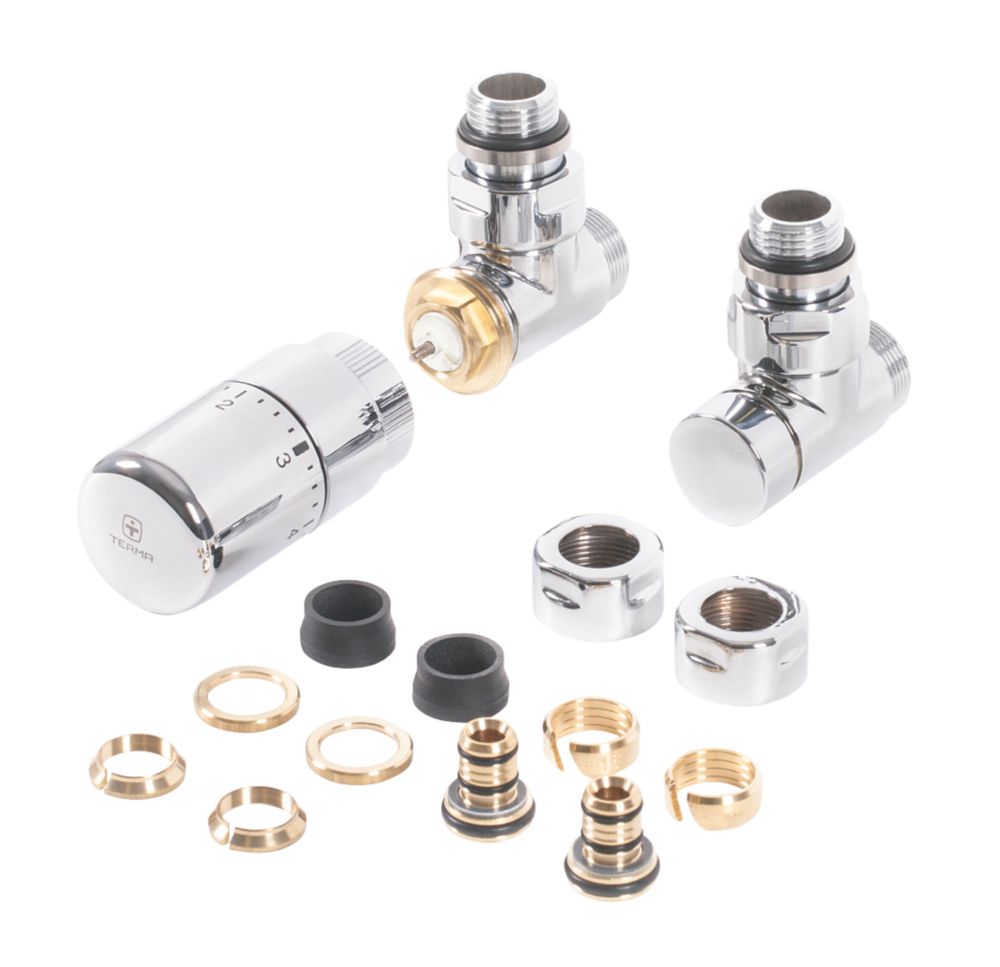 Image of Terma Chrome Angled Thermostatic Radiator Valve and Lockshield 1/2" x 15mm 