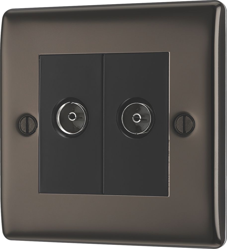 Image of British General Nexus Metal 2-Gang Coaxial TV / FM Socket Black Nickel 