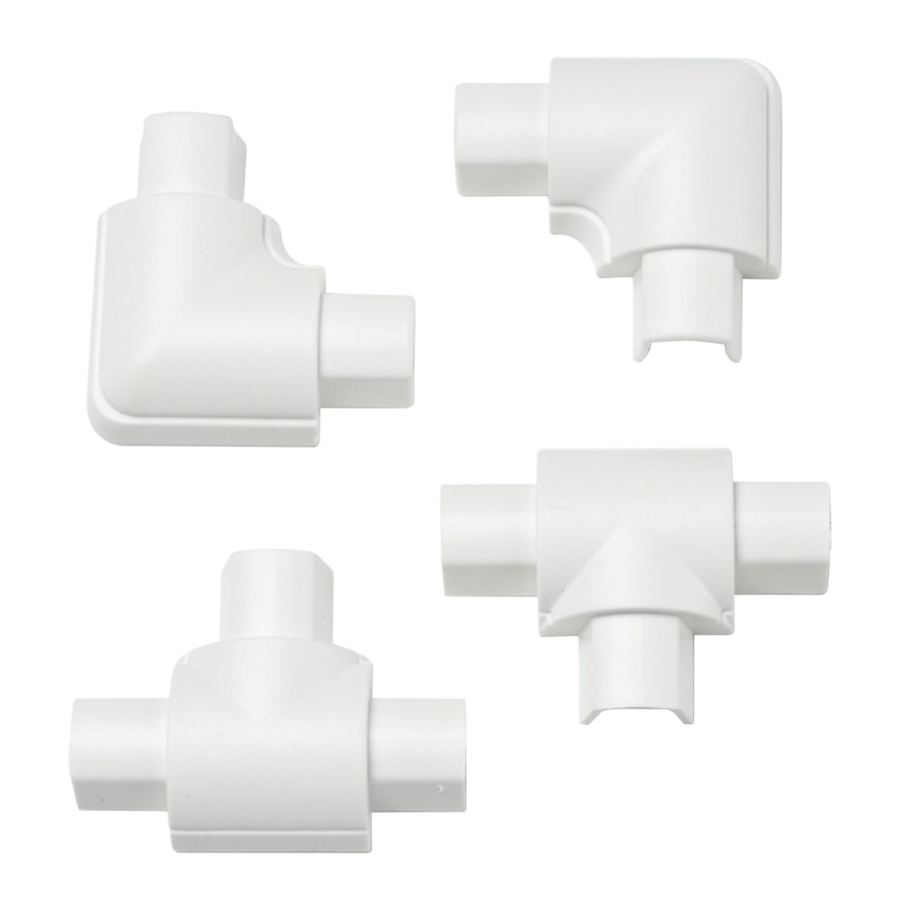 Image of D-Line Plastic White Micro Trunking Equal Tee & Flat Bend Pack 4 Pcs 