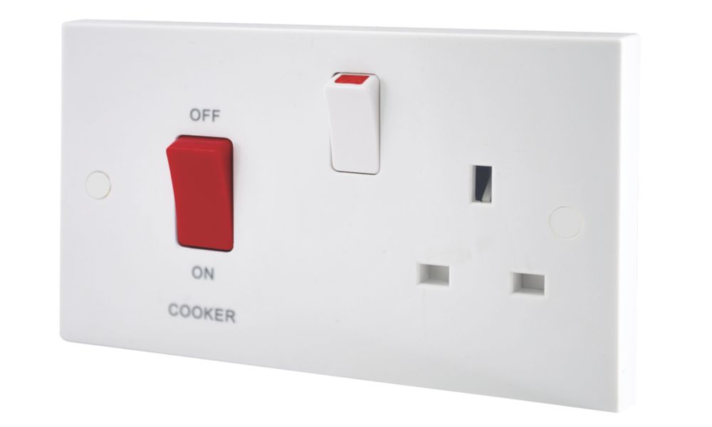 Image of British General 900 Series 45A 2-Gang DP Cooker Switch & 13A DP Switched Socket White 
