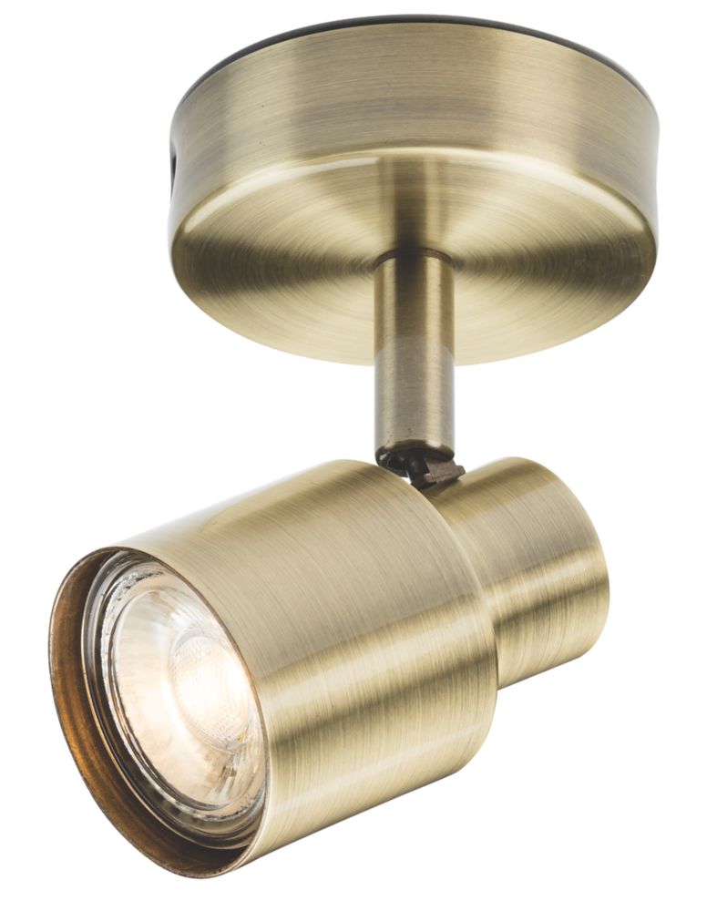 Image of Knightsbridge Round 1-Light Single GU10 Wall & Ceiling Spotlight Antique Brass 