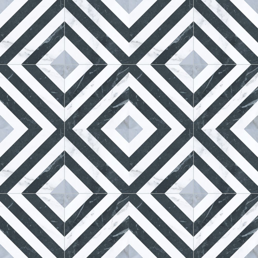 Image of Marquis Diamante White / Grey / Black Porcelain Tile 331.5mm x 331.5mm 12 Pack 