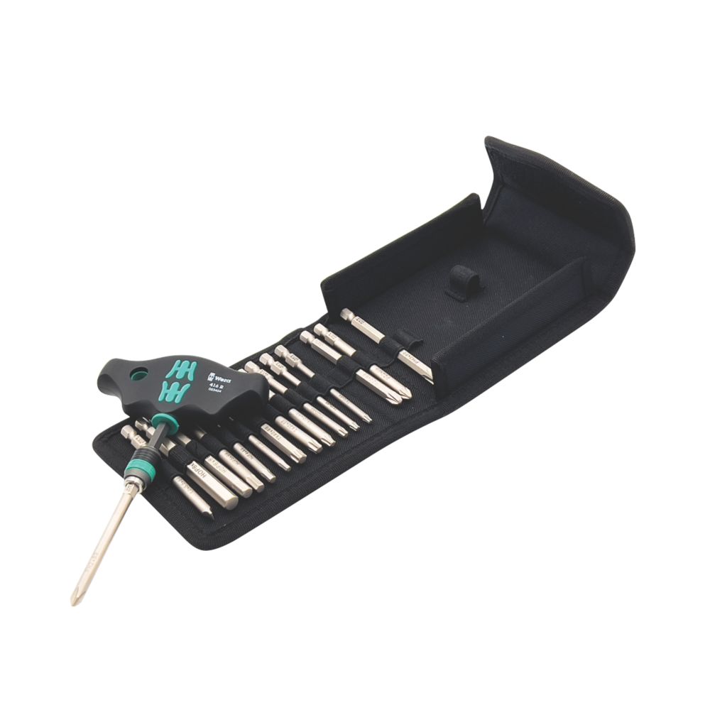 Image of Wera Kraftform Kompakt 400 Mixed Interchangeable T-Handle Screwdriver Set 17 Pieces 
