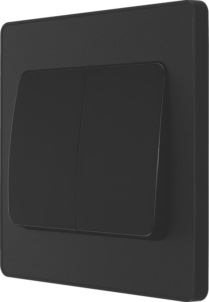 Image of British General Evolve 20 A 16AX 2-Gang 2-Way Wide Rocker Light Switch Matt Black with Black Inserts 