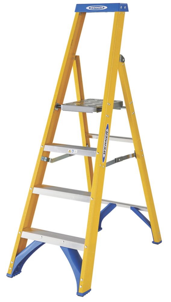 Image of Werner Fibreglass 4-Treads Platform Stepladder 0.93m 