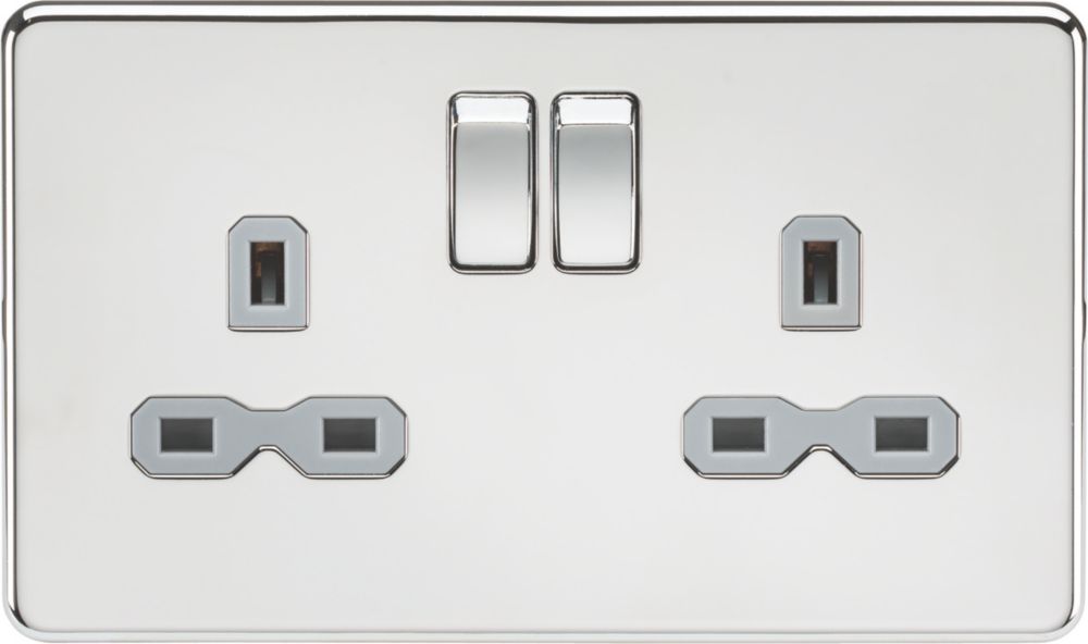 Image of Knightsbridge 13A 2-Gang DP Switched Double Socket Polished Chrome with Colour-Matched Inserts 