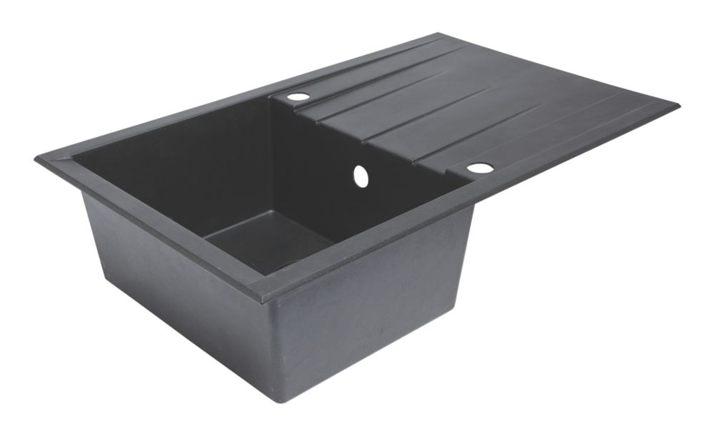 Image of 1 Bowl Plastic & Resin Kitchen Sink & Drainer Black Reversible 800mm x 500mm 