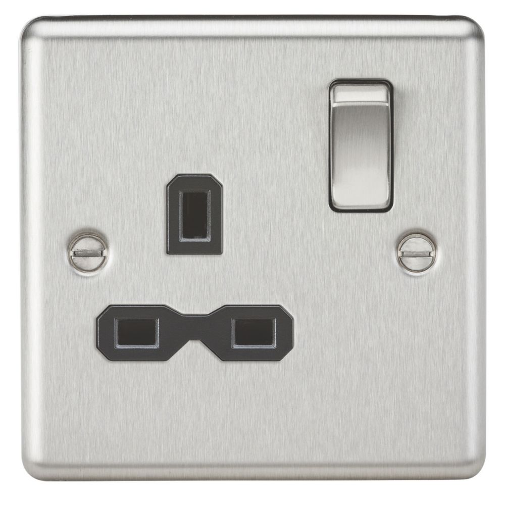 Image of Knightsbridge 13A 1-Gang DP Switched Single Socket Brushed Chrome with Black Inserts 