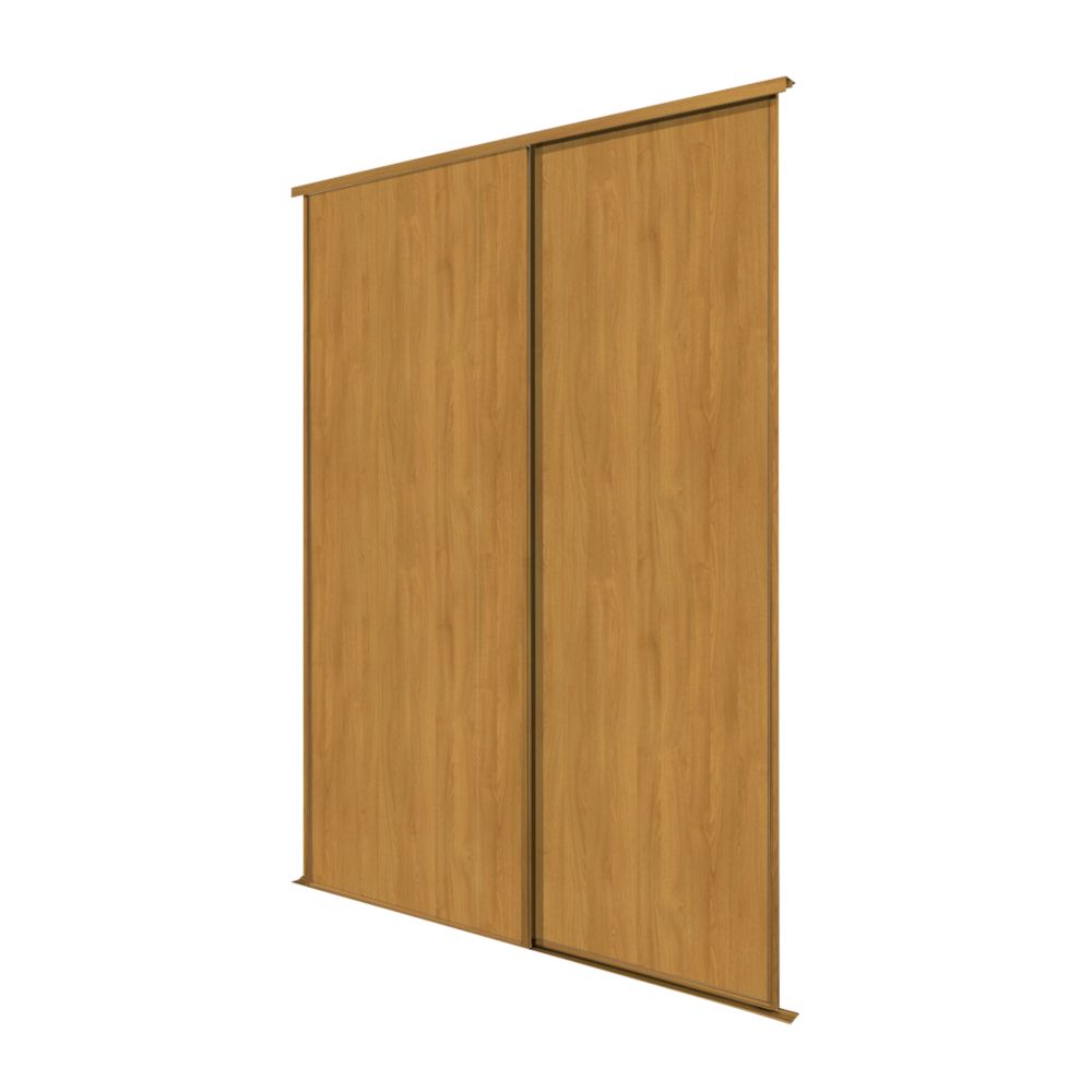 Image of Spacepro Classic 2-Door Sliding Wardrobe Door Kit Oak Frame Oak Panel 1185mm x 2260mm 