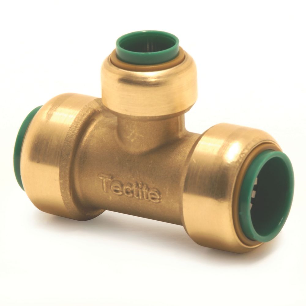 Image of Tectite Classic T25 Brass Push-Fit Reducing Red Tee Reduced Branch 1" x 3/4" x 3/4" 
