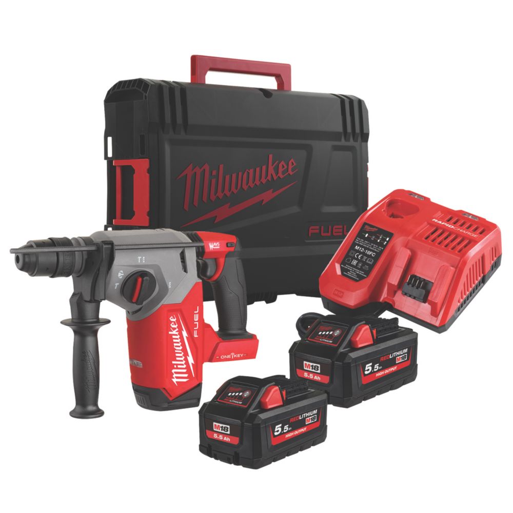Image of Milwaukee M18ONEFHX-552X 3.4kg 18V 2 x 5.5Ah Li-Ion RedLithium High Output Brushless Cordless Hammer Drill 