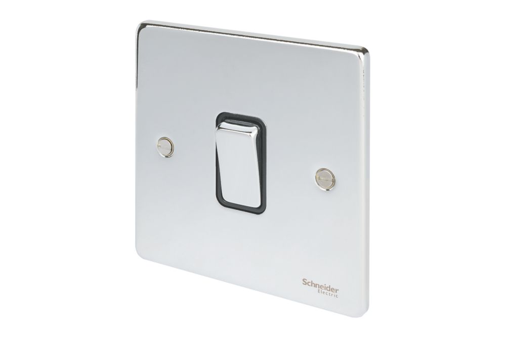 Image of Schneider Electric Ultimate Low Profile 16AX 1-Gang 2-Way Light Switch Polished Chrome with Black Inserts 
