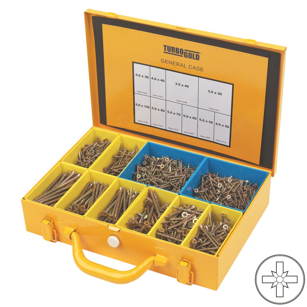Image of TurboGold PZ Double-Countersunk Woodscrews General Trade Case 1400 Pcs 