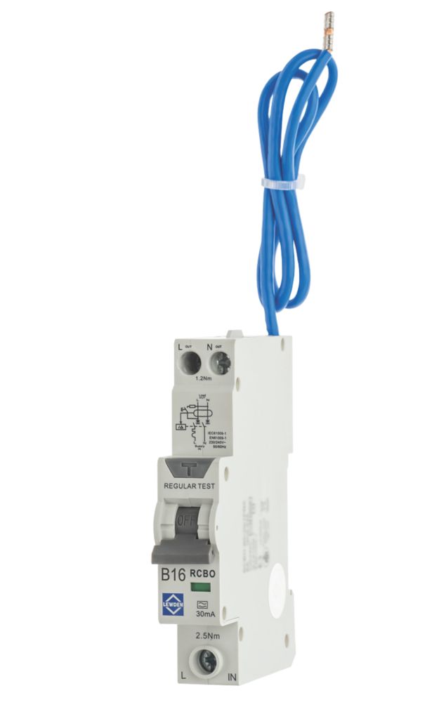 Image of Lewden 16A 30mA 1+N Type B Compact RCBO 