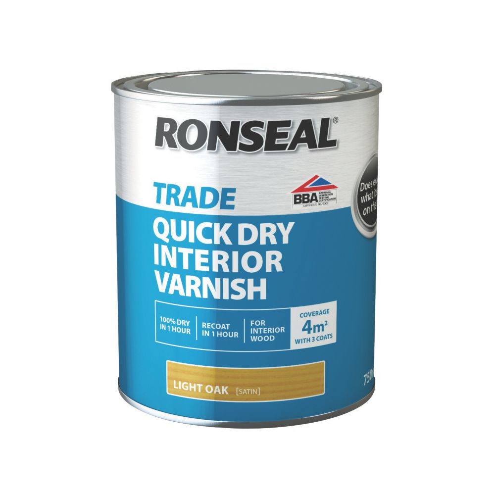 Image of Ronseal Trade Quick-Dry Interior Varnish Satin Light Oak 750ml 
