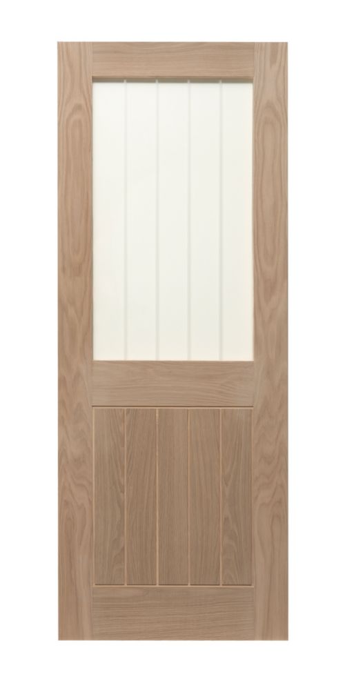 Image of 1-Clear Light Unfinished Oak Wooden 1-Panel Cottage Internal Door 1981mm x 762mm 