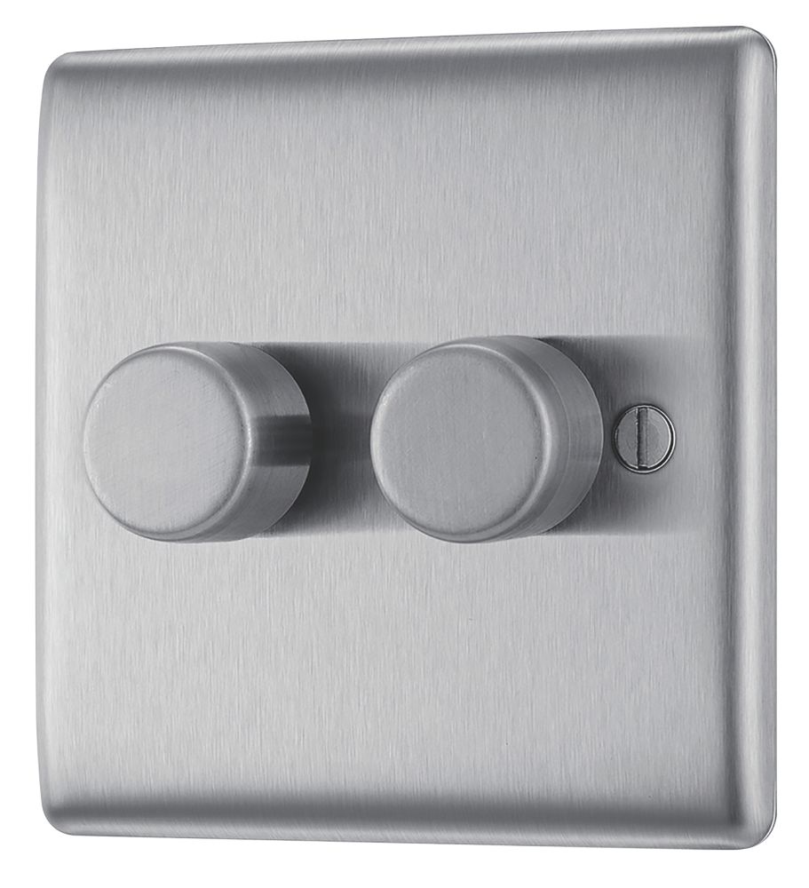 Image of British General Nexus Metal 2-Gang 2-Way LED Dimmer Switch Brushed Steel 