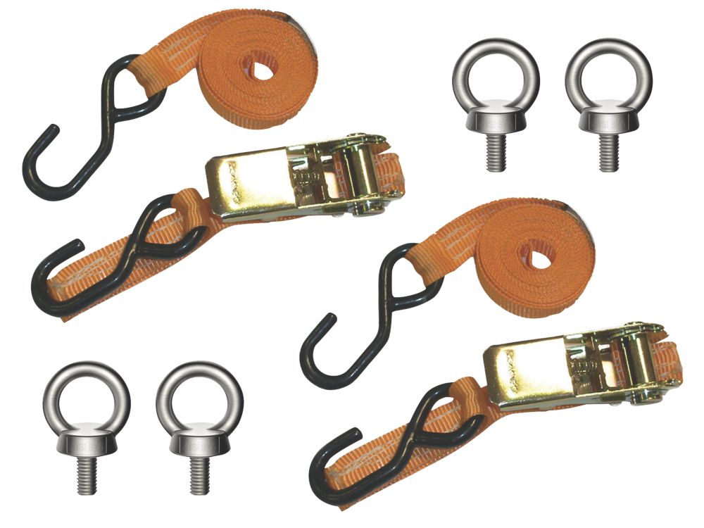 Image of Van Guard Ratchet Tie-Down Straps with Hooks & Eye Bolts 2.5m x 25mm 2 Pack 
