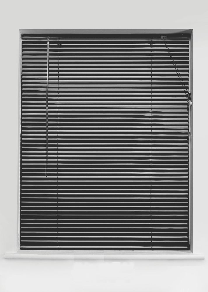 Image of Universal Aluminium Venetian Non-Blackout Blind Black 1200mm x 1600mm Drop 