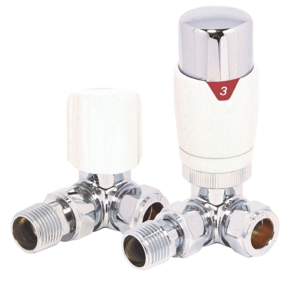 Image of Towelrads White Corner Thermostatic TRV & Lockshield 15mm x 1/2" 
