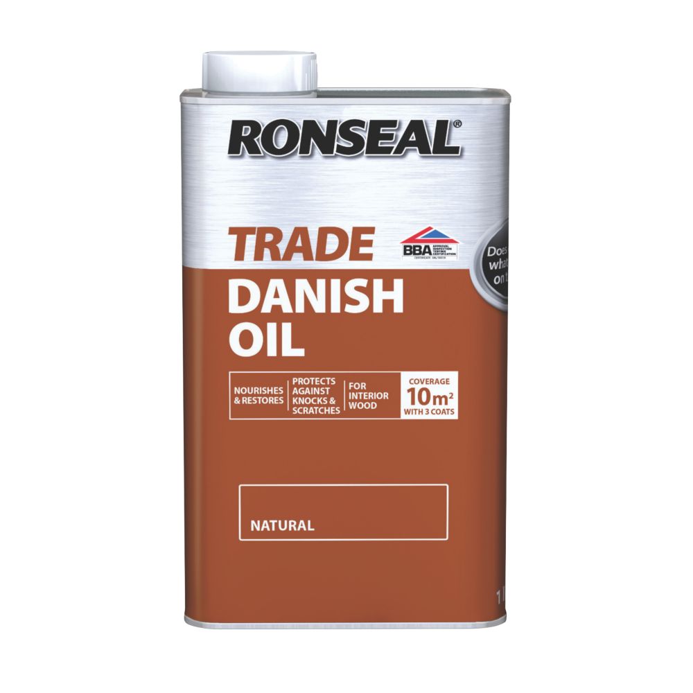 Image of Ronseal Trade Danish Oil Satin Clear 1Ltr 