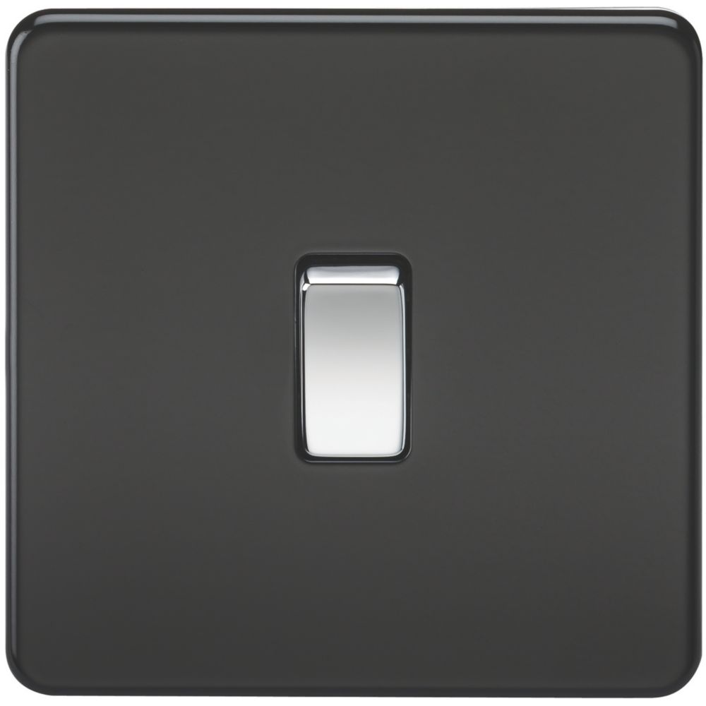 Image of Knightsbridge 10AX 1-Gang Intermediate Switch with Chrome Switch Matt Black 