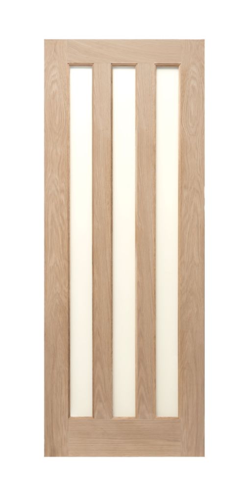 Image of Modern 3-Frosted Light Unfinished Oak Wooden Traditional Internal Door 1981mm x 686mm 