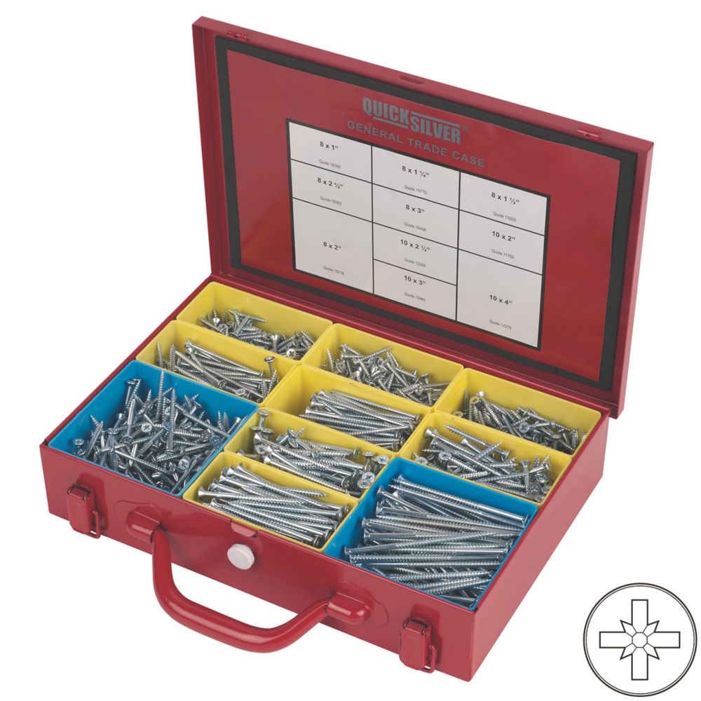Image of Quicksilver PZ Double-Countersunk Woodscrews General Trade Case 1400 Pcs 