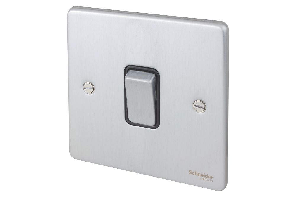 Image of Schneider Electric Ultimate Low Profile 16AX 1-Gang Intermediate Switch Brushed Chrome with Black Inserts 