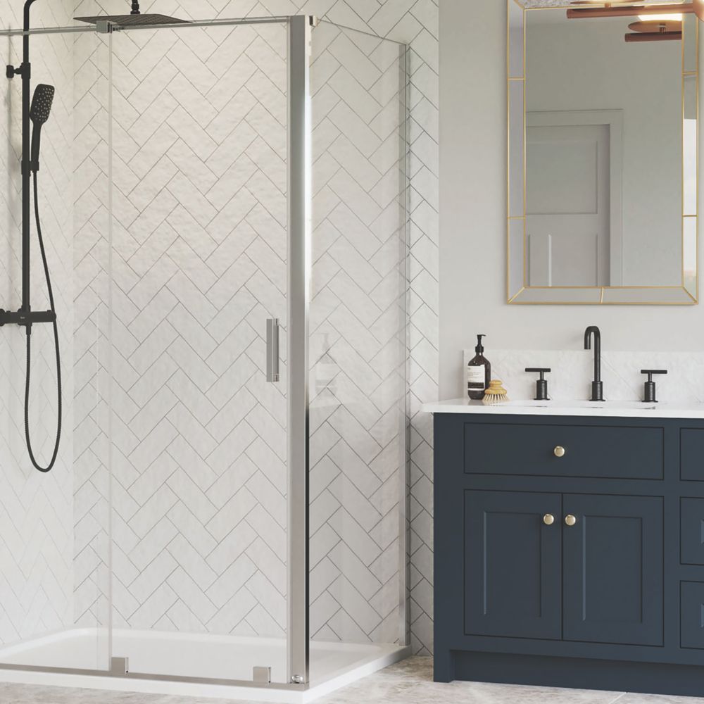 Image of Aqualux Aquarius 6 Frameless Side Panel for Sliding Door Chrome 900mm 