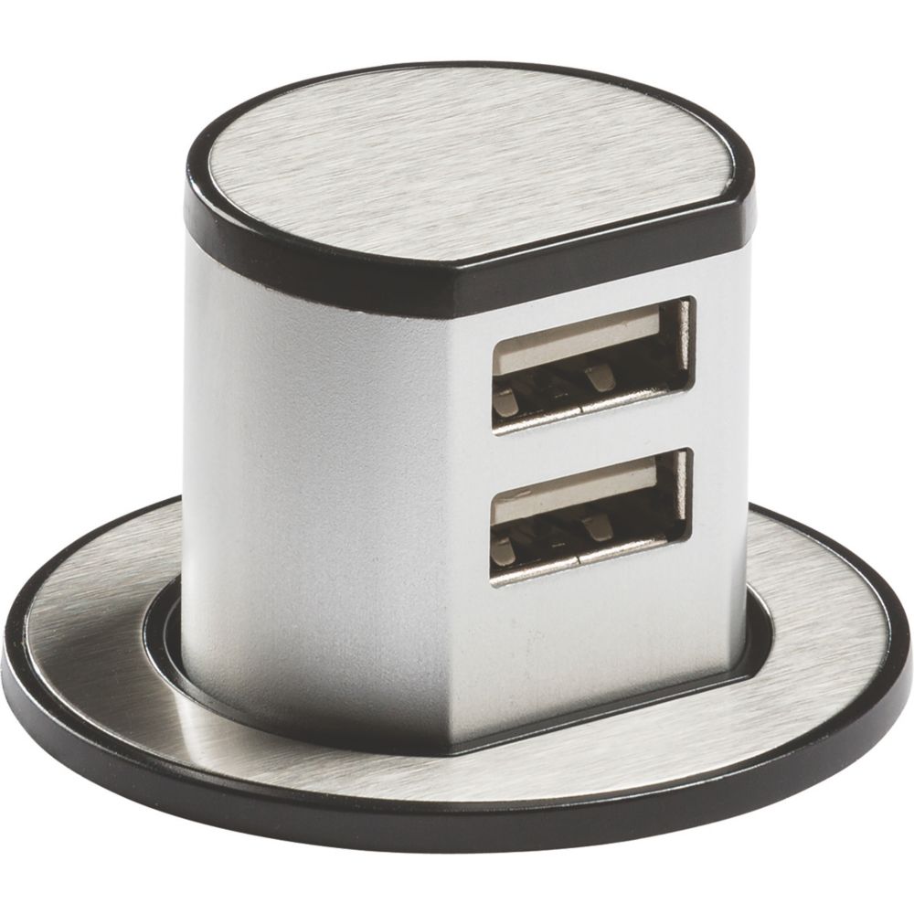 Image of Knightsbridge 2.4A 2-Outlet Type A Pop-Up USB Charger Brushed Chrome 