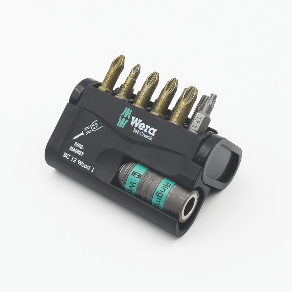 Image of Wera Bit-Check 1/4" Hex Shank Mixed Wood Extra-Hard Torsion Screwdriver Bit Set 12 Pieces 