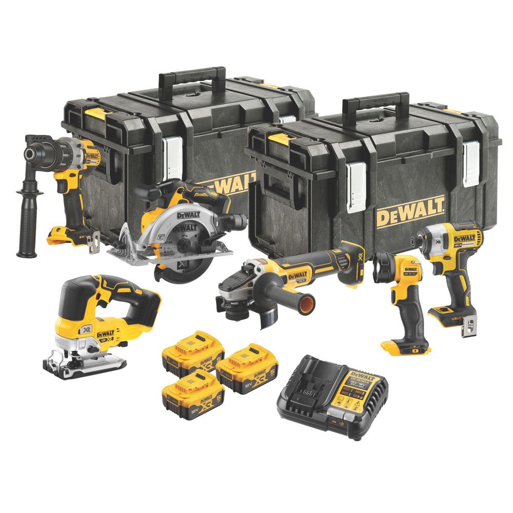 Image of DeWalt DCK664P3-GB 18V 3 x 5.0Ah Li-Ion XR Brushless Cordless 6-Piece Power Tool Kit 