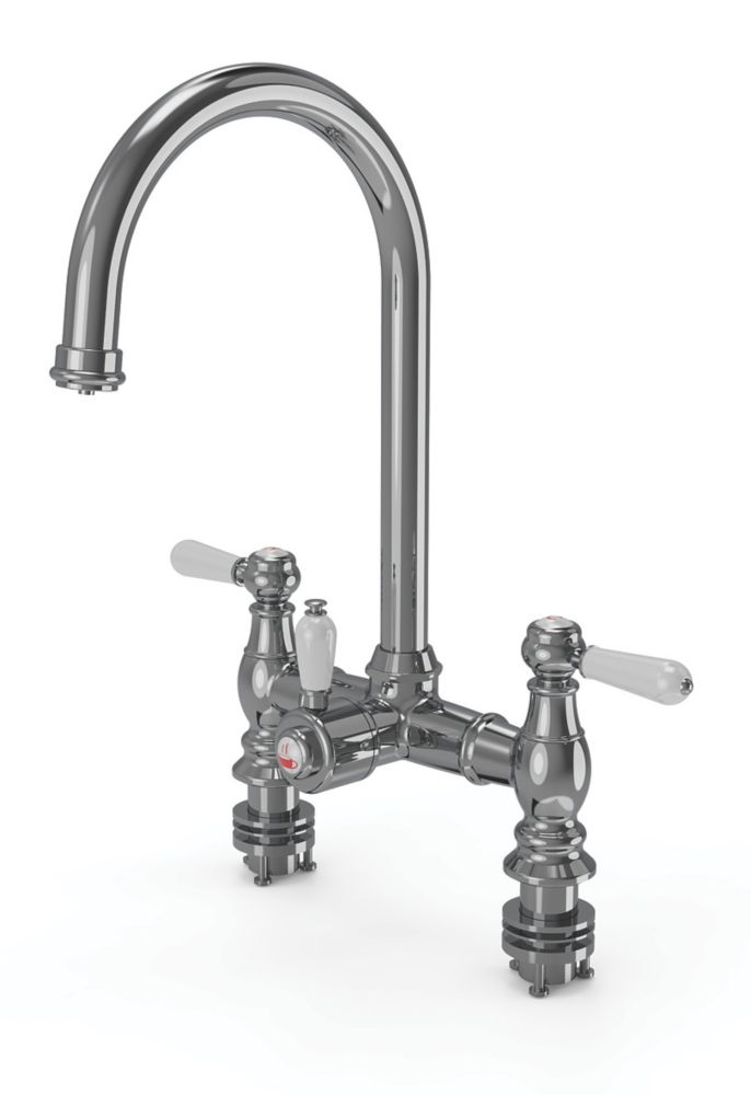 Image of ETAL Traditional Bridge 3-in-1 Hot Water Kitchen Tap Polished Chrome 