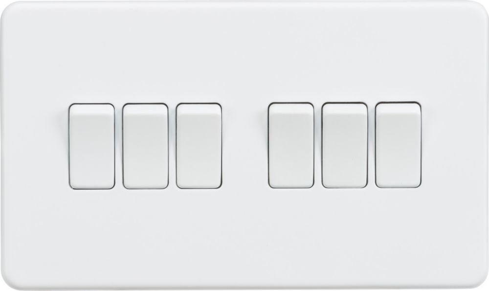 Image of Knightsbridge 10AX 6-Gang 2-Way Light Switch Matt White 