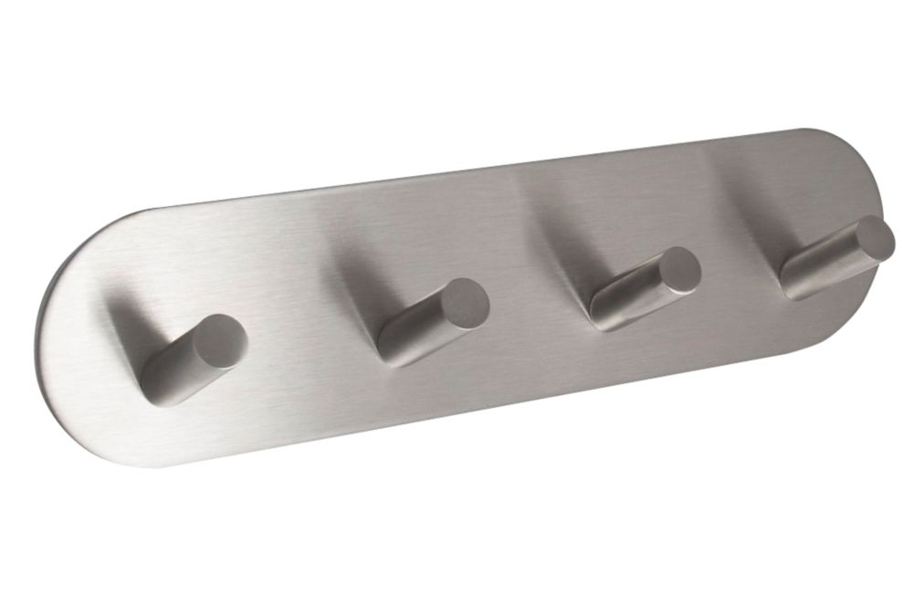 Image of Eclipse 4-Hook Angled Coat Hook Rail Satin Stainless Steel 191mm x 48mm 