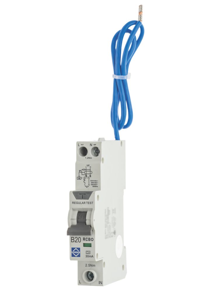 Image of Lewden 20A 30mA 1+N Type B Compact RCBO 