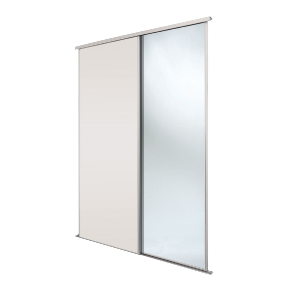 Image of Spacepro Classic 2-Door Sliding Wardrobe Door Kit Cashmere Frame Cashmere / Mirror Panel 1793mm x 2260mm 