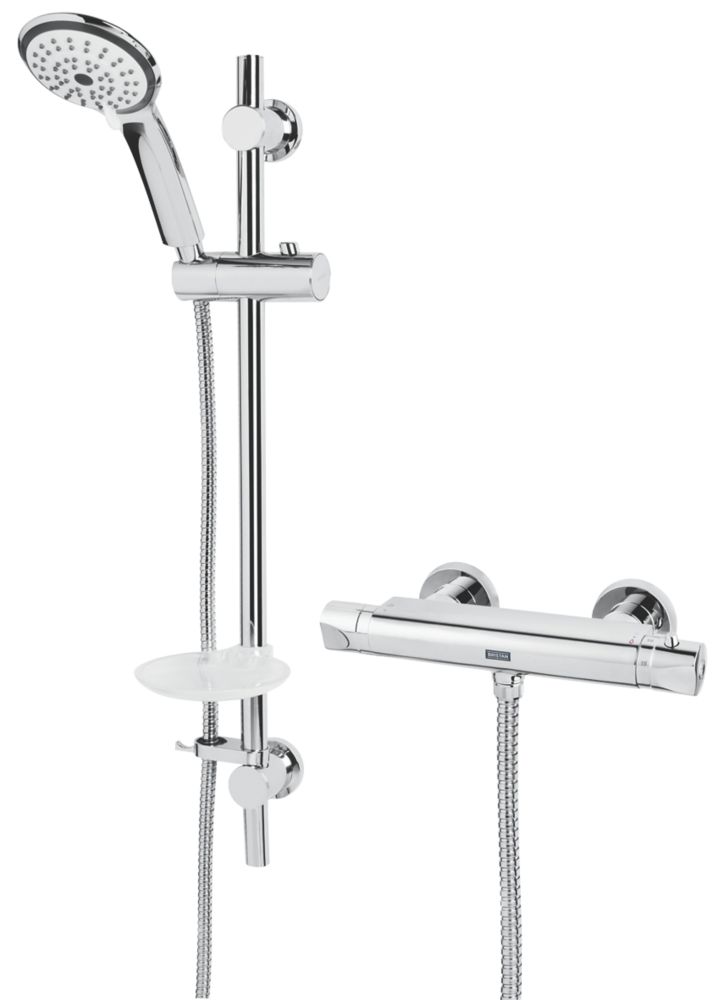 Image of Bristan Artisan Rear-Fed Exposed Chrome Thermostatic Bar Mixer Shower with Adjustable Riser Kit 