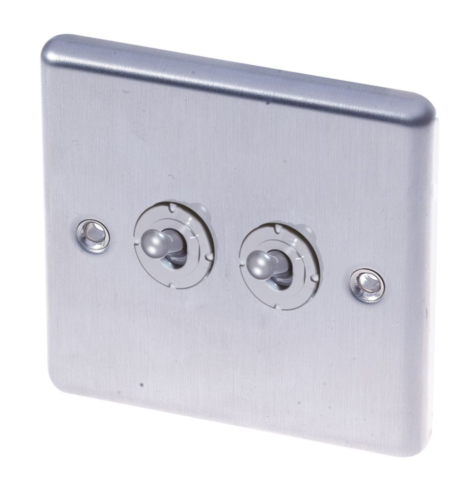 Image of LAP 10AX 2-Gang 2-Way Toggle Switch Brushed Stainless Steel 