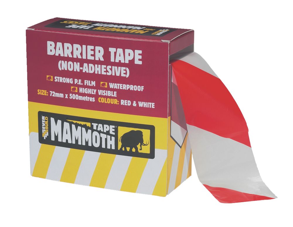 Image of Everbuild Barrier Tape Red / White 500m x 72mm 