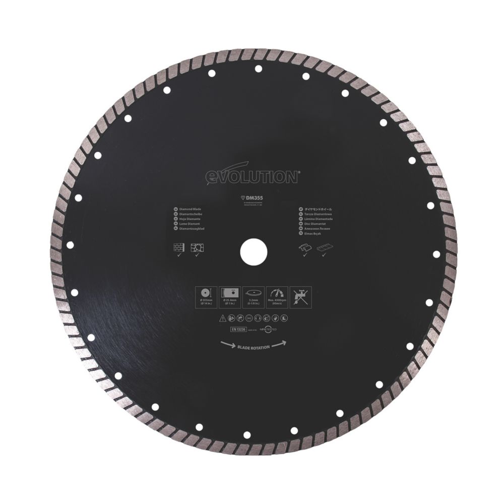 Image of Evolution RAGEBLADE355DIAMOND Masonry Diamond Turbo Blade 355mm x 25.4mm 