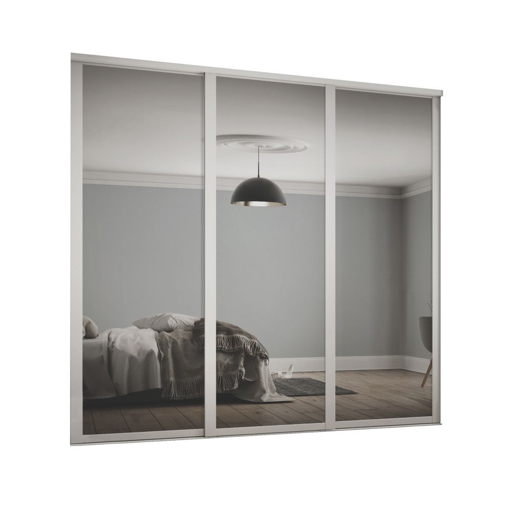 Image of Spacepro 3-Door Sliding Wardrobe Door Kit White Frame Mirror Panel 1680mm x 2260mm 