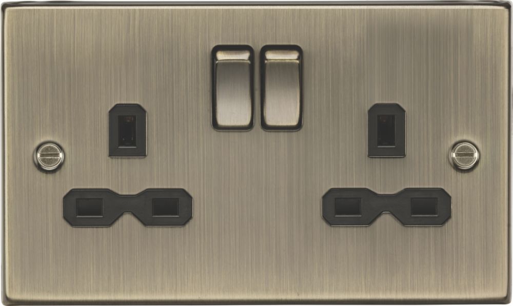 Image of Knightsbridge 13A 2-Gang DP Switched Double Socket Antique Brass with Black Inserts 