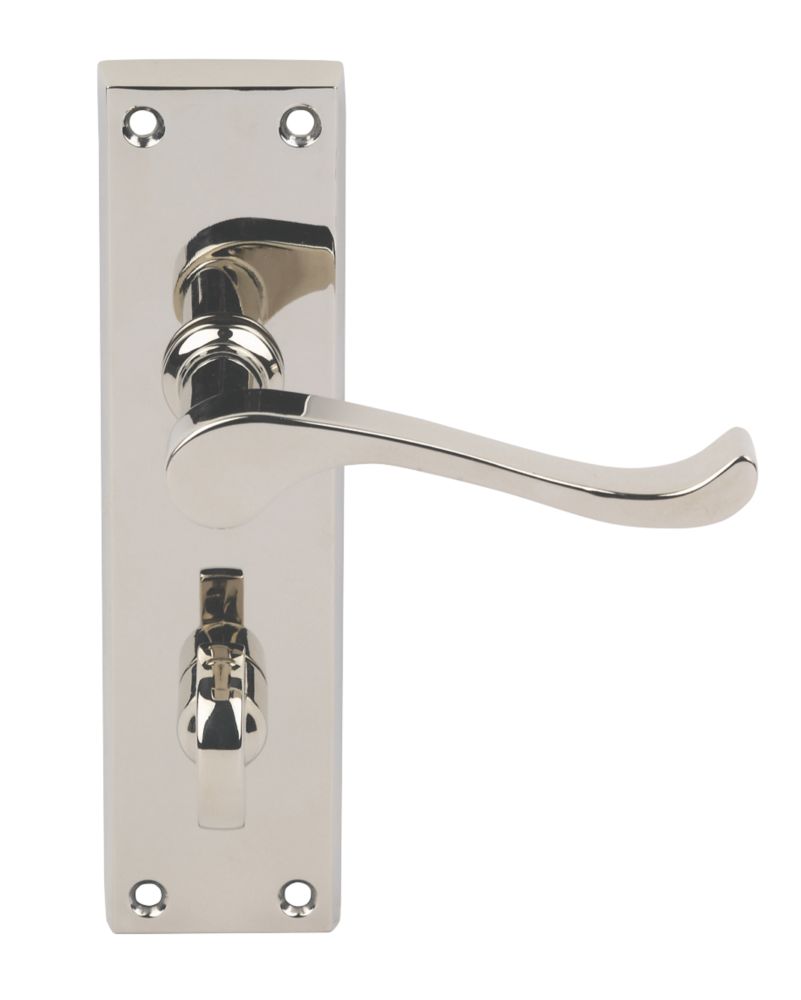 Image of Carlisle Brass Victorian Scroll Lever on Backplate WC Door Handles Pair Polished Nickel 