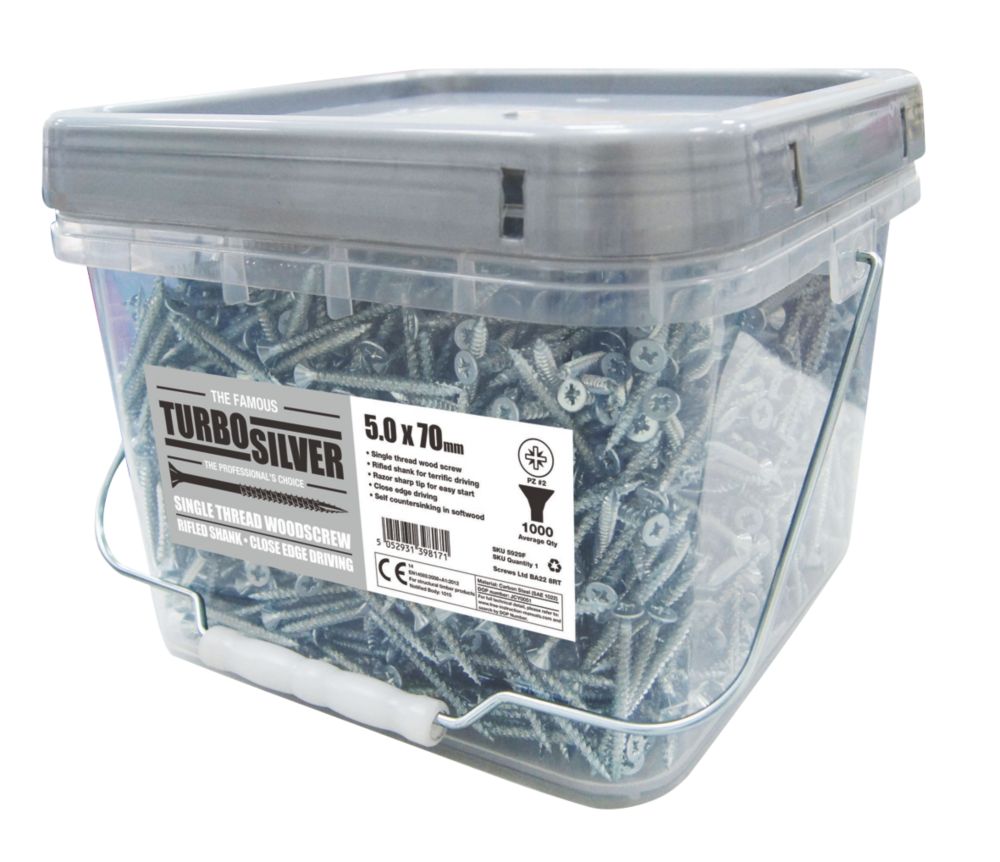 Image of Turbo Silver PZ Double-Countersunk Multipurpose Screws 5mm x 70mm 1000 Pack 